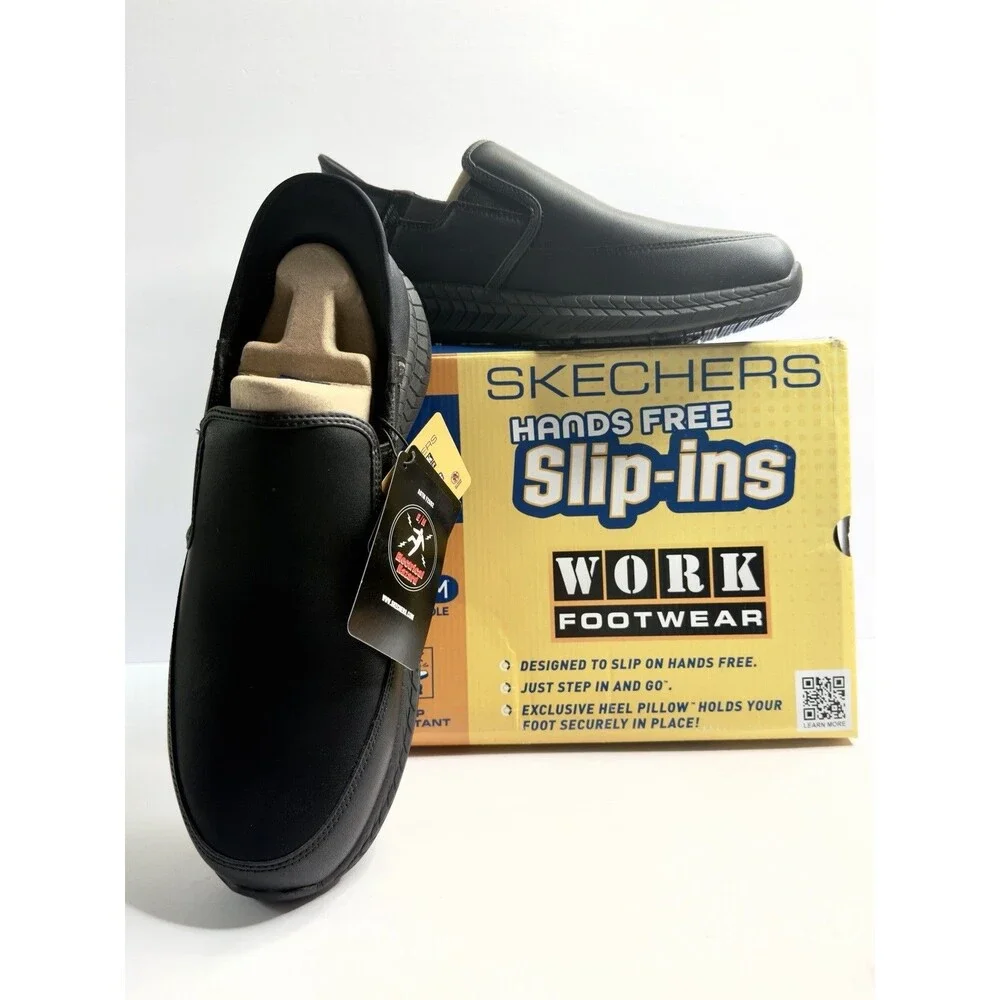 SKECHERS WORK FOOTWEAR MEMORY FOAM SLIP-INS BLACK SLIP ON SIZE 13 SHOES NEW BOX